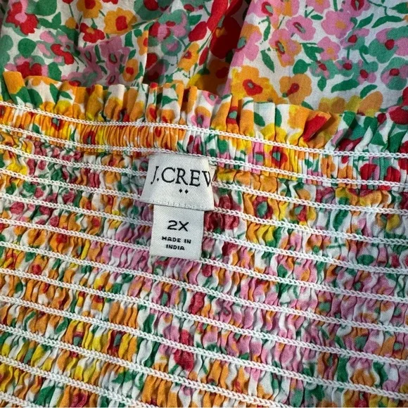 J. Crew  Top Dainty Floral Print Cotton Size 2X Peplum Elastic Body  Adjustable - Picture 11 of 13